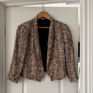 Zara Tan and Black Snakeskin Print Cropped Jacket Size Medium